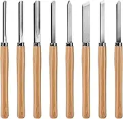 HAUTMEC Professional Wood Turning Chisel 8 pcs Set, Lathe Chisel Set with 2 Skew 1 Spear Point 1 Parting 1 Round Nose & 3 Gouge Tools for Beginners, Hobbyists and Professionals HT0237-WW