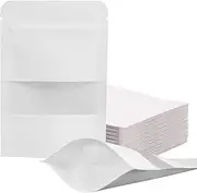 100 Pcs 50 PCs Resealable bags Stand Up White Kraft Paper Bags with Matte Window, Zip Lock Food Storage Bags for Packaging Products, Reusable, Sealable (White/100pcs, 9x14cm)