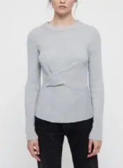 ALLSAINTS Grey Melange Krista Twisted Lambs Wool Cashmere Ribbed Knit Sweater S