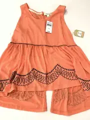 Taylor & Sage NEW Peach Womens Sz Med M Tank Top Open Back Blue Scallop Detail