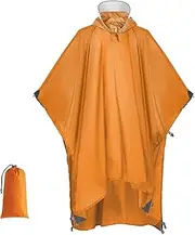 [Generic] Hooded Rain Poncho for Adults Lightweight Waterproof Rain Coat for Hiking Camping Backpacking Orange