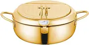 Achievementk - Stainless Steel Frying Pot, 304 Stainless Steel Deep Frying Pan with Lid, Temperature control and oil droplet filter rack, Japanese tempura deep fryer (Gold,20cm/7.87in)