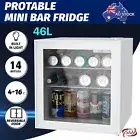 Mini Bar Fridge Portable Small Glass Door Beverage Refrigerator Cooler 46L White