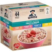 Quaker Instant Oatmeal Fruit & Cream Variety Pack,44 Count, -Pack of 1