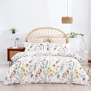Dreamaker 100% Cotton Quilt Cover Set All Seasons Ultra Soft Duo Prints Reversible Duvet Cover Bedding Set Cool & Breathable Fabric Oeko-TEX Certified Temperature Regulation Daisy - King Single