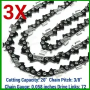 3X CHAINSAW CHAIN FULL CHISEL 3/8 058 72DL 4 HUSQVARNA 20" BAR 365 372 455 460