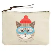 Live Fearlessly Kitty Cat Canvas Pouch Potluck Press 7.5" H X 9" W Fashion New