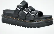 Dr Martens BLAIRE Black Leather 3-Strap Slide Sandals 9 US Women EU 41 UK7 NEW