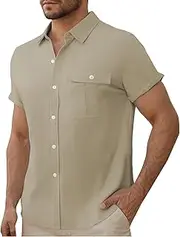 [Generic] T Neck Tops for Men Pocket Lapel Button Up Short Sleeved Shirt Colla Shirt Men