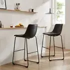 Counter Height Bar Stools Set of 2, 26 inch Leather Barstools Modern Bar