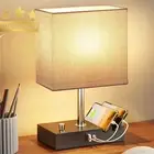 Bedside Table Lamp Dimmable with 2 Phone Stands USB A & C Ports Grey