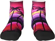 [JEJEA] Tropical Palm Tree print Men's Athletic Cushioned Crew Socks Crew Training Athletic Socks Men and Women for Sports