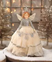 Bethany Lowe Flea Market Angel Christmas Tree Topper Silver White Tablepiece