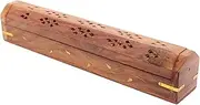 Govinda? Wooden Coffin Incense Burner - 12 Vines - Brass Inlays - Storage Compartment