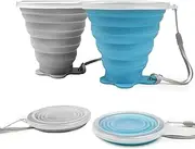 ddLUCK Silicone Foldable Cup, 2 Pack BPA Free Collapsible Travel Mugs, Folding Silicone Cups with Plastic Sealing Lid, Reusable Portable Cup Set for Picnic, Camping, Outdoor Hiking Travel