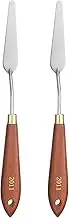 uxcell 2pcs Palette Knife Painting Tool 3.15" x 0.67" Stainless Steel Teardrop Blade Spatula Painting Pallet Knives with Hole Beech Wood Handle for Acrylic Canvas, Red/Silver