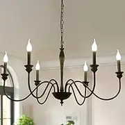 Ganeed 6-Light Farmhouse Chandeliers Black Classic Candle Ceiling Pendant Light Fixture Rustic Ceiling Chandelier for Kitchen Island, Foyer, Living Room, Dining Room