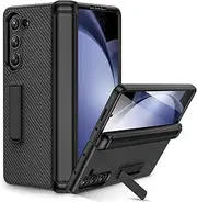 [Ruky] for Galaxy Z Fold 5 Case, with Magnetic Kickstand and Hinge Protection, Full Body Case Built-in Screen Protector, PU Leather Phone Case for Samsung Galaxy Z Fold 5, Carbon Fiber