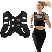 Wolliwa Weighted Vest 8/12/16/20 Lb Weight Vest for Woman Men Sport Weighted Vest with Reflective Stripe Adjustable Buckle Straps Back Mesh Pocket for Workout Strength Training Walking Running