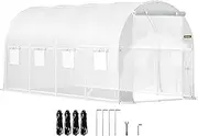 VEVOR Walk-in Tunnel Greenhouse, 4.5x2 x2.1m, Portable Plant Hot House w/ Galvanized Steel Hoops, 1 Top Beam, Diagonal Poles, Zippered Door & 8 Roll-up Windows, White