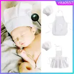 INFANT BABY WHITE CHEF COSTUME KITCHEN HAT AND APRON SET COS