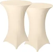 Pack of 2 Cocktail Table Covers Fitted Spandex Square Corners Cocktail Tablecloths for Party, Banquet, Wedding Event, Exhibition, Vendor, Outdoors (Beige, Ø 80-85cm)