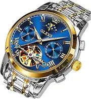 [OLEVS] Mens Watch Automatic Mechanical Winding Moon Phase Stainless Steel Two Tone Date Waterproof Luminous