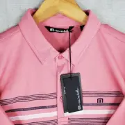 TRAVIS MATHEW NEW $95 Size Small Cardinal Striped Mens Polo Shirt Golf Wicking