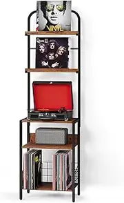 Record Player Stand With 2-Tier Storage, Table for Up to 200 Albums, End Table and Vinyl Holder for Living Room