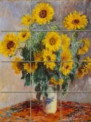 Art Claude Monet Mural Tumbled Marble Backsplash Sunflowers Tile #209