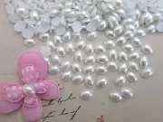 100 White Pearly Oval Half Pearl Flatback Embellishment/craft/plastic B56-Small
