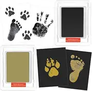 NECXON Inkless Hand & Footprint Kit, Baby Hand and Footprint Kit 2 Large Inkless Print Pads Dog Paw Print Kit Hand and Foot Print for Baby Pet Paw Print Kit New Baby Gifts (Gold+Black)