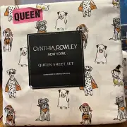 CYNTHIA ROWLEY Halloween Dogs Dachshund Mutt Beagle Dog QUEEN 4pc Sheet Set NEW