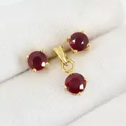 14K Solid Yellow Gold Natural Ruby Set of Earrings and Pendant / July Birthstone