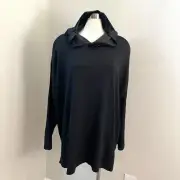 NEW Eileen Fisher Woman Plus 3X Velvet Hooded Box Top Black Pullover Sweatshirt