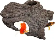Aquarium Large Fish Cave,for Koi Hiding & Playing,Reptiles Resin Tree Stump Trunk,Wildlife Hideaway and Pond Landscape Decoration