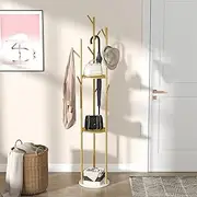 Medla Metal Coat Stand: Heavy Duty Coat Stand Hall Tree Free Standing Coat Rack Stand with Marble Base Clothes Stand with 3 Shelves 9 Hooks Coat Tree for Hats Bags Clothes in Entrance Hallway Bedroom