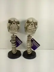 Skeleton Skull Bobbleheads Bobble Head Prop With Spine Both With Heads Up - New