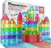 PicassoTiles 100 Pcs Magnetic Building Block Mini Diamond Series Travel Size On-The-Go Magnet Construction Toy Set STEM Learning Kit Educational Playset Child Brain Development Stacking Blocks PTM100