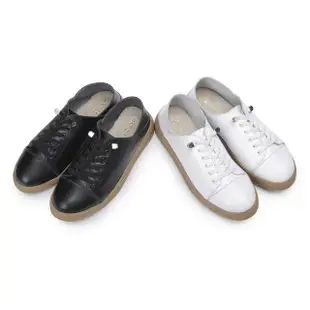 【FUFA Shoes 富發牌】真皮彈力鞋帶休閒鞋-黑/白 8057L(女鞋/休閒鞋/真皮鞋/小白鞋/真皮休閒鞋)