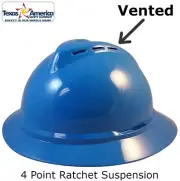 MSA Advance Full Brim Vented Hard hat with 4 pt Ratchet Suspension - Blue