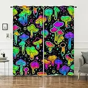 AILONEN Mushroom Window Curtain for Kids Bedroom Decor,Galaxy Fluorescence Gradient Curtain for Living Room Decor,Cartoon Mushroom Window Drapes 2 Panels Set,38" W x 54" H