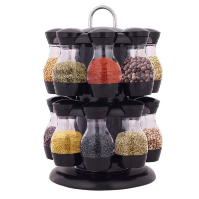 Rotating Spice Rack Kitchen Organizer with 16 Jars Seasoning Storage Bottle Set