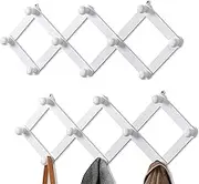 2 Pack Accordion Wall Hanger, Expandable Coat Rack Wall Mounted, Wood Hat Hanger for Hanging Coat, Hats, Caps, Mugs, 10 Peg, White