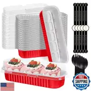 PASHMAIRE Mini Loaf Pans with Lids and Spoons- 50 Pack 6.8oz Aluminum Bread C