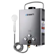Devanti Portable Gas Water Heater 8L/Min With Pump LPG System Grey 12V Pump Grey