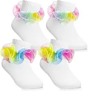 [GIKPAX] 2 Pairs Ruffle Socks, Ruffle Socks for Girls, Ankle Socks for Girls, Cotton Ruffle Socks for Children, Lace Socks for Babies, with Ruffles for Shows, Parties, Performances, 1-3 Years, Colourful, One