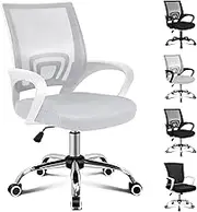 ALFORDSON Mesh Office Chair Mid Back, Gaming Racing Study Chair for Computer PC Video Game, Fabric Seat Executive Desk Chair, 180kg Max, White Grey