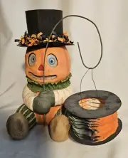 Halloween Bethany Lowe Paper mache Candy Contain VEGGIE LANTERN MAN Retired 2017