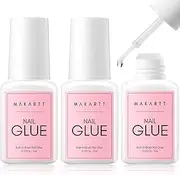 [MAKARTT] Super Strong Nail Glue for Acrylic Nail Tips Nail Bond Brush On Nail Glue for Press On Nails Fake Nails Quick for Nail Repair Broken Nails 3Pcs Professional False Nail Adhesive Glue 7ML